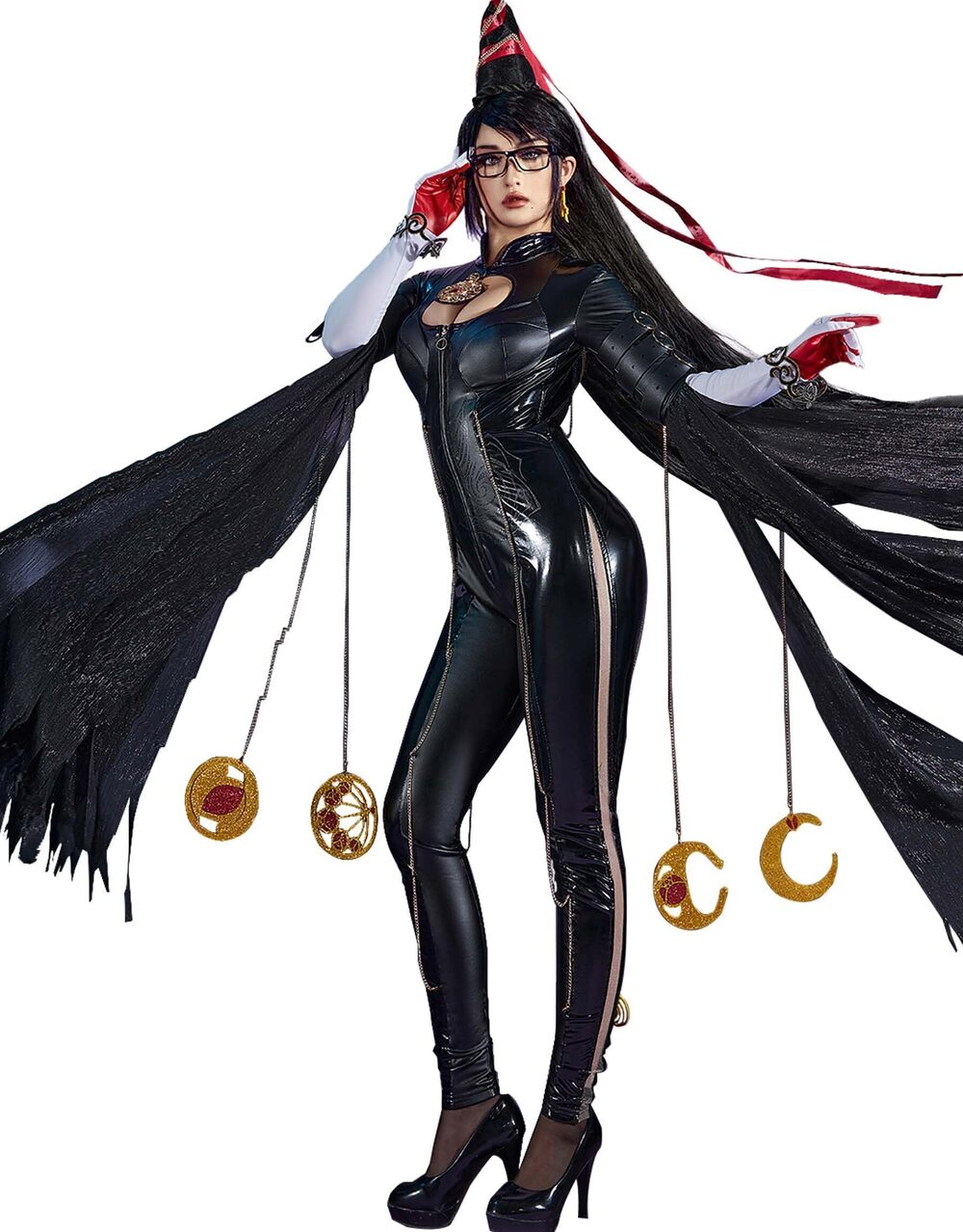 6604 Costume Witch Cosplay Backless Bodysuit Gloves with Chains and Socks S